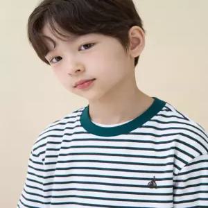 BI6342U10M 빈폴 키즈 상의 멀티 스트라이프 반소매 티셔츠 그린 U10M 6196256