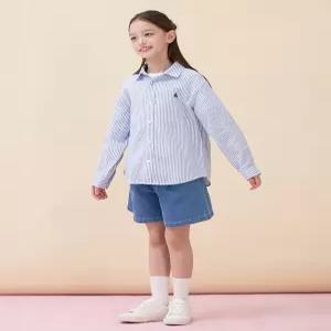 BI6364U02P 빈폴 키즈 상의 린넨폴리 혼방 스트라이프 셔츠 - 블루 U02P 6195964