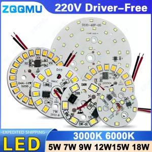 1개 AC220V 드라이버리스 3W 5W 7W 9W 12W 15W 18W SMD2835 원형 LED 칩 따뜻한 백색 백색광 DIY 램프 PCB