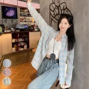 오너클랜 셔츠 커버업 루즈핏 여성 체크 긴팔 남방 레이어드 홈웨어 비치웨어셔츠 흰남방