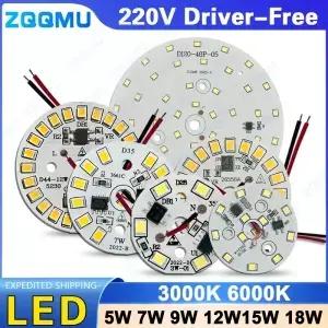 1개 AC220V 드라이버리스 3W 5W 7W 9W 12W 15W 18W SMD2835 원형 LED 칩 따뜻한 백색 백색광 DIY 램프 PCB