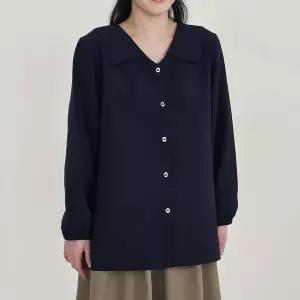플랫 카라 브이넥 긴팔 블라우스 여성 빅사이즈