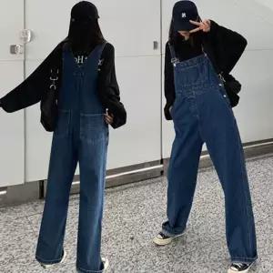 일상잇템 여자 진청 데님 오버롤 멜빵 통바지 점프수트 청바지