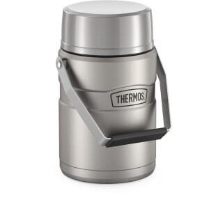 손잡이가 달린 THERMOS 스테인리스 킹 푸드 자 47온스 무광 스틸 | 플라스틱 용기가 포함된 보온 식품 용기로 직장과 여행 시 음식을 더 오래 뜨겁거나 차갑게 유지해 줍니다