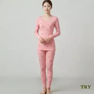 홈란쥬 트라이 여성 뷰티날염9부 순면내의 겨울 얇은내복 상하세트 K3