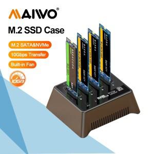 MAIWO 4베이 M.2 SATA NVMe 도킹 스테이션 10Gbps NGFF SSD 케이스 USB3.1 Type-C Gen2 외장 하드 박스(냉