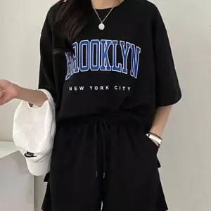 여성 반팔 반바지 라운드넥 여름 코디 셋업 u-WE8109F 코디세트 블랙