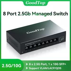 GoodTop 2.5Gb 웹 관리형 스위치 8 포트 2.5G 네트워크 10G SFP 슬롯 업링크 Homelab 인터넷 이더넷 분배기