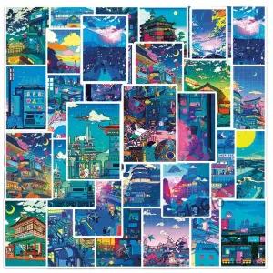 10/30/50pcs 애니메이션보기 거리 밤 그림 만화 스티커 귀여운 미적 데칼 스케이트 보드 노트북 전화 멋진
