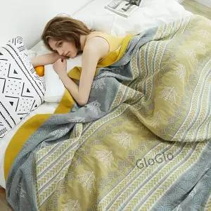 1PC 면 다층 거즈 담요 기계 세탁 가능 다목적 낮잠 침대 커버 타월 이불 에어컨 소프
