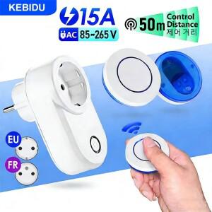 KEBIDU 무선 원격 제어 소켓 220V 110V EU FR 스마트 호환 플러그 15A 전원 콘센트 50m 수신기 가전제품 조