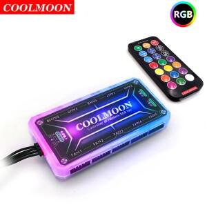 COOLMOON RGB 원격 컨트롤러 LED 컬러 스마트 호환 선풍기 10 개 6 핀 포트 2 4 라이트 바 DC12V 5A