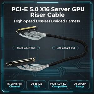 TISHRIC PCIE 5.0 X16 GPU 비디오 그래픽 카드 연장 케이블 Gen5 128GB S 라이저 AI 서버 PC용 실드형 유연