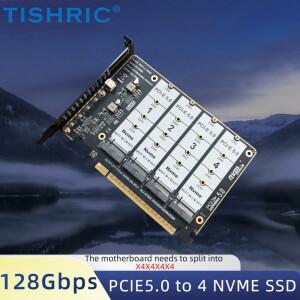 티쉬릭 M.2 NVME SSD to PCIE 5.0 4.0 3.0 16X 확장 카드 GEN5 4포트 M 키 어댑터 (2230 2242 2260 호환)