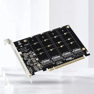 지원 2230/2242/2260/2280 호스트 컨트롤러 확장 카드 LED 표시기 4 포트 M.2 NVME SSD-PCIE X16 어댑터 변
