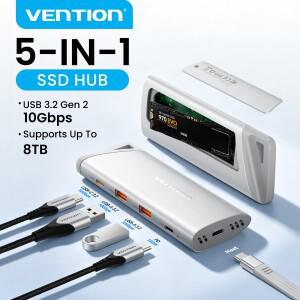 벤션 USB C SSD 인클로저 허브 M.2 NVMe 어댑터 3.2 10Gbps PD 100W 충전기 맥북 호환 윈도우 델 노트북용