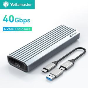 요타마스터 40Gbps 외장 하드 드라이브 케이스 M.2 NVMe SSD USB4 인클로저 타입 C 쿨링팬 지원 8TB PCIe M
