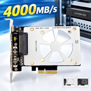 U.2 SFF-8639-PCIe x4 어댑터 카드 NVMe SSD용 PCI-E Gen3 라이저 PCIe x4/x8/x16 슬롯과 호환 최대 4000MB