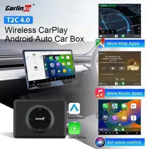T2C CarlinKit 무선 CarPlay 안드로이드 오토 모델 3/Y용 WiFi 블루투스 자동 연결 Spotify Waze 스마트 카