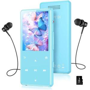 AGPTEK 128GB MP3 플레이어 BLUETOOTH 5.4 지원 M6 2.4인치 MUSIC PLAYER ONE-CLICK 녹음 기능 내장 스피커 및 FM 라디오 터치 버튼(블루)