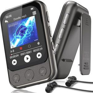 ODEJOI 64GB 클립 MP3 플레이어 블루투스 5.3 및 내장 스피커 1.2온스 | 2인치 터치스크린 물리 버튼 FM 라디오 음성 녹음기 3.5MM 헤드폰 잭 스포츠 러닝용 최대 128GB MICROSD 카드 지원