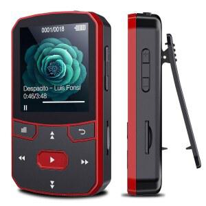RUIZU 64GB 클립 MP3 플레이어 블루투스 5.3 경량 1온스 | 스포츠 러닝용 휴대용 음악 플레이어 물리 버튼 FM 라디오 음성 녹음기 슬립 타이머 최대 128GB MICROSD 카드 지원