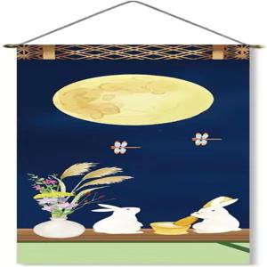 next.design Tapestry 중추절 보름달 15일 밤 달 가을 토끼 분 벽 스크롤 태피스트리 장식 벽걸이 미니