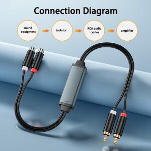 eppfun AV100C RCA 오디오 아이솔레이터 공통 접지 잡음 필터 3.5mm  방지 제거기 자동차 홈 스테레오(회색