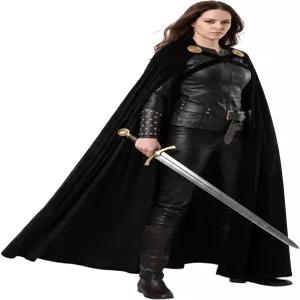 L VOW 중세 블랙 벨벳 케이프 바이킹 망토와 브 기사 왕 영주 마법사 전사 윈 프레 LARP 지 여성 남성용 르