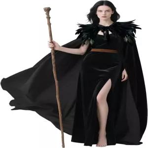 L VOW 중세 깃털 망토 븐 케이프 윈 마녀 프레 뱀파이어 엔젤 LARP 르네상스 바이킹 웨딩 지 여성 남성 렌