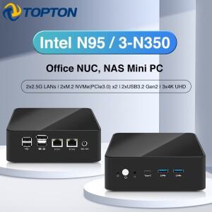 토폰 메탈 오피스 NUC NAS 미니 PC 인텔 호환 3 N350 N95 방화벽 박스 듀얼 2.5G LAN 2xNVMe DDR5 HDMI+DP+