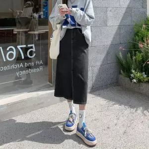 여자 아영 가을 봄 스커트 A라인 청치마 롱 롱데님