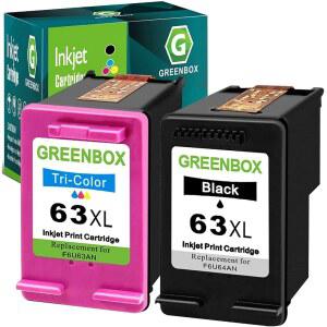 GREENBOX 63XL 잉크 카트리지 콤보 팩 63 F6U64AN용 2개 세트 | OFFICEJET 3830 5255 5258 ENVY 4520 4512 4513 4516 DESKJET 1112 1110 3630 프린터용 hp호환 교체용