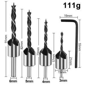 3포인트 목공 카운터보어 드릴 리밍 나사 모따기 비트 홀 오프너 도구 3-6mm 4 개