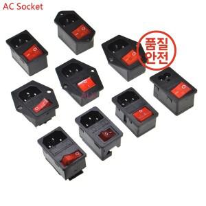 IEC320 C14 전기 AC 소켓 빨간색 LED 250V 로커 스위치 10A 퓨즈 암 수 입구 플러그 커넥터 2 핀 마운트 3