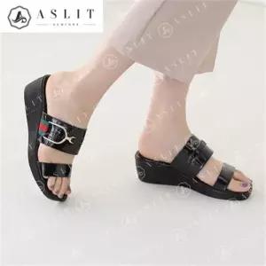 [애슬릿] 여성 통굽 웨지 투 스트랩 키높이 슬리퍼 5cm