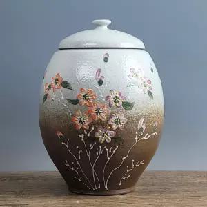 (10kg) 투톤 작은꽃 쌀독 쌀통 잡곡 현관 소금 항아리/보관통/보관/쌀단지/도자기/천일염/용기/옹기