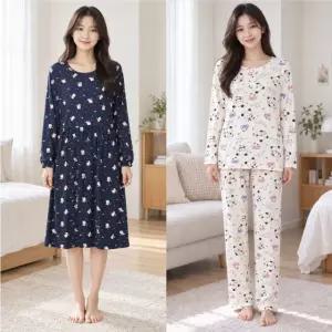 가을 겨울 피치기모 캐릭터 플라워 라운드 긴팔 파자마 세트