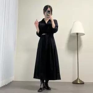 OP22518 여자 가을하객룩 반벨트 카라넥 플레어 랩 롱원피스