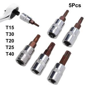 5개 별 드라이버 비트 1/4인치 드라이브 소켓 헤드 공구 T15 T20 T25 T30 T40 렌치 어댑터
