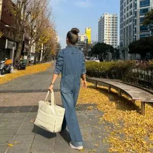 데일리 여자 청 점프슈트 청점프수트 와이드슈트 데님슈트 청수트 꾸안꾸 간절기 L-DFF26