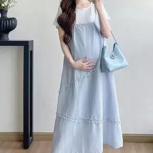 [알티피아]임산부 편한 멜빵 롱 원피스 임부복 데일리룩 봄 가을