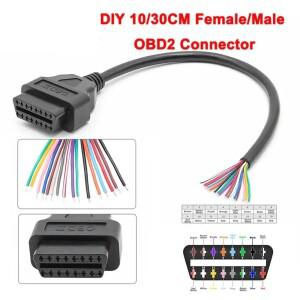 지에위안 30cm 16핀 암-수 DIY OBD2 자동 연장 케이블 진단 도구 스캐너 OBDII 커넥터