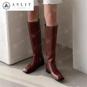 [애슬릿] 데일리 스퀘어 토 여성 통 플랫 롱 부츠