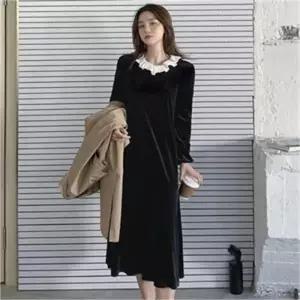[오노마] ONM 벨벳 원피스 롱원피스 포인트 프릴카라 데이트룩