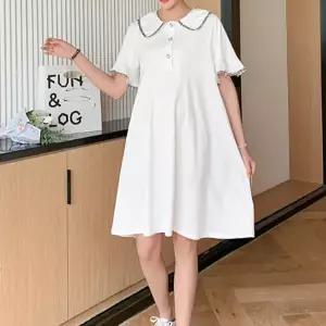 퍼프 소매 포인트 원피스 카라 일상 임산부 꾸안꾸