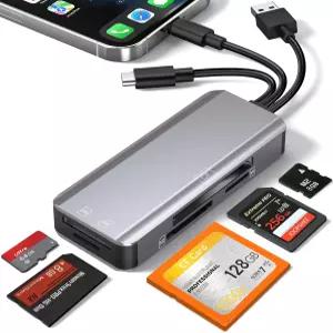 i-Phone/i-Pad USB C 및 A 장치용 5-in-1 멀티 메모리 카드 리더 알루미늄 SD/TF/CF/MS/M2/Cfast/메모리