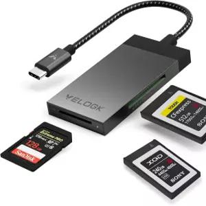 3-in-1 CFexpress/XQD/SD 카드 리더 USB C VELOGK 듀얼 슬롯 3.2 10Gbps 타입 B 어댑터 브러시드 알루미늄