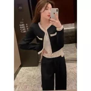 [라일리여성의류] Rly 블랙 배색 자켓 와이드 레그 팬츠 투피스 세트