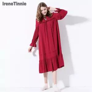 [오노마] ONM 타이니 코튼 나이트 가운 여성 캐주얼 긴 소매 나